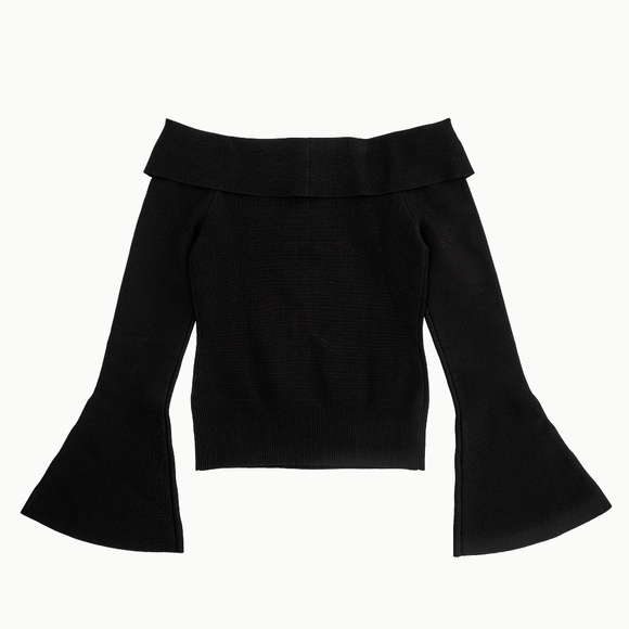 NWT SIMKHAI Rebecka Off Shoulder Knit Top in Black Sweater $395 - Size XS - Picture 7 of 10